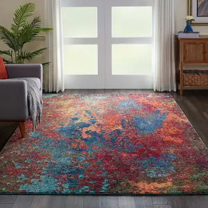 Multi Modern Easy to Clean Abstract Graphics Rug For Dining Room -66cm X 305cm