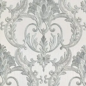 Debona Perla Damask Wallpaper Textured Vinyl Embossed Metallic Glitter Grey 9091