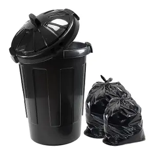 1 x 80 Litre Extra Large Black Kitchen Dustbin Ideal For Home & Garden Storage Complete With Lid