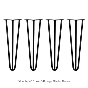 4 x Hairpin Leg - 16 - Black - 3 Prong - 12m