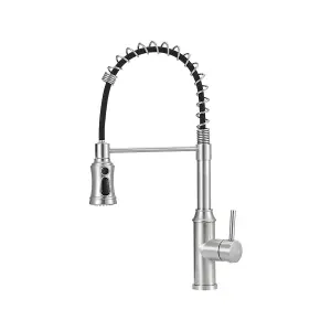 Silver Stainless Steel Side Lever Kitchen Spring Neck Pull Out Kitchen Tap Mixer Tap