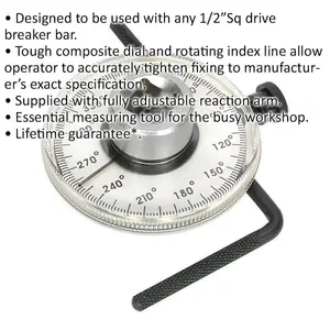 Precision Adjustable Angular Torque Gauge with 1/2 Inch Drive and Reaction Arm