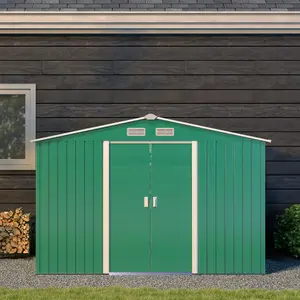 Outsunny 9 x 6FT Galvanised Garden Storage Shed with Sliding Door, Green