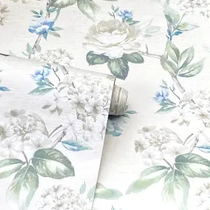 Keeka Floral Blue Cream Wallpaper