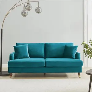 Brigette 3-Seater Teal Velvet Sofa With Antique Brass Castor Legs - Daals - Sofas