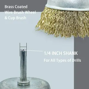 9 Sizes Metal Brushes With 1/4 Inch Shank - Cup Brush And Tube Brush Kit - Brass Coated Wire Brush Wheel - Durable