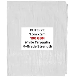 Heavy duty waterproof white tarpaulin ground sheet general cover protection 100G 1.5m x 2m