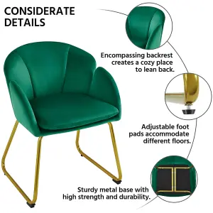 Yaheetech Green Flower Shape Velvet Armchair Accent Chair with Golden Metal Legs