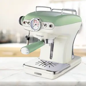 Ariete 1389/14 Vintage Retro Espresso Coffee Machine with Milk Frother, Green