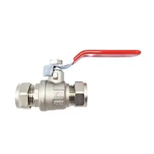 Handle Lever Inline Ball Valve 22mm Compression Red Quarter Turn