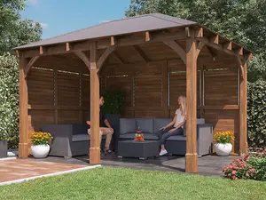 Dunster House Wooden Gazebo Kit Louvre Walled 4m x 3m Heavy Duty Garden Shelter Roof Shingles Leviathan