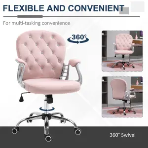 Vinsetto Office Chair Velour Diamond Tufted Padded Ergonomic 360 Swivel Pink