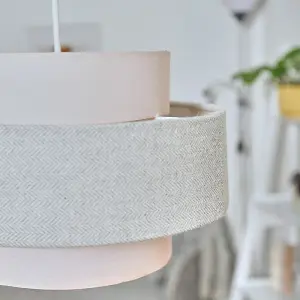 ValueLights Weaver Cylinder Ceiling Pendant Light Shade In Pink and Grey Herringbone Finish