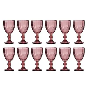 Set of 12 Vintage Luxury Rose Quartz Drinking Wine Glass Wine Goblets 350ml