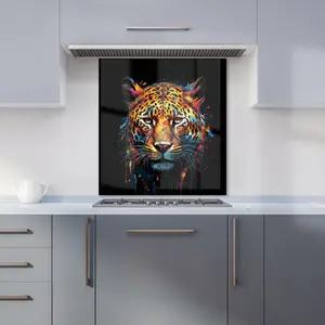 Splashart Leopard Face Premium Glass Kitchen Splashback W600mm x H600mm