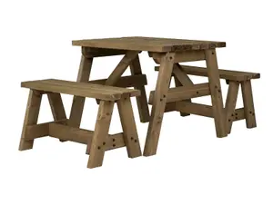 Victoria wooden picnic bench and table set, outdoor dining set (3ft, Rustic brown)