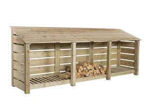 Slatted wooden log store W-335cm, H-126cm, D-88cm - natural (light green) finish