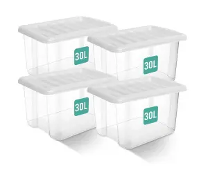 30L Clear Plastic Stackable Storage Boxes With Lids Set of 4, Strong & BPA Free