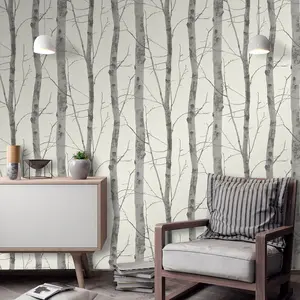 Birch Trees Wallpaper Cream / Grey Erismann 5433-47