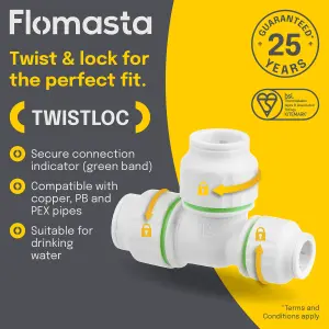 Flomasta SPT67464M White Push-fit Reducing Pipe tee (Dia)22mm x 15mm x 22mm