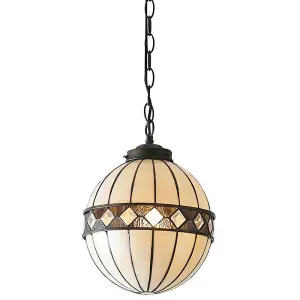 Tiffany Glass Hanging Ceiling Pendant Light Bronze & Natural Globe Shade i00117