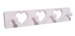 Baby Pink Heart 4 Hook rail, (L)400mm (H)12mm