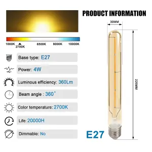 4W LED T30 Long Tube Bulb E27, 2700K, Pack of 4