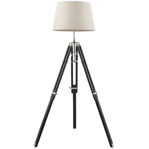 Adjustable Tripod Floor Lamp Dark Wood Standing Height Living Room Light Base