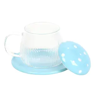 Something Different Mushroom Gl Mug & Saucer Clear/Blue (One Size)