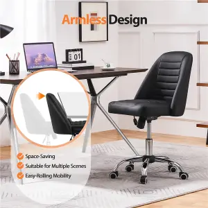 Yaheetech Armless Adjustable Desk Chair with Rolling Wheels - Black / Faux Leather