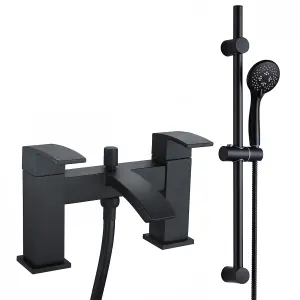 Waterfall Bath Shower Mixer Tap & Shower Slider Rail Kit Matt Black