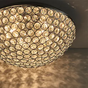 Flush Bathroom Ceiling Light Crystal Bead Dome Shade IP44 Round Lamp Bulb Holder