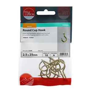 Timco - Cup Hooks - Round - Electro Brass (Size 25mm - 10 Pieces)