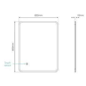 Sensio Libra Rectangular Wall-mounted Bathroom Illuminated Colour-changing mirror (H)80cm (W)60cm