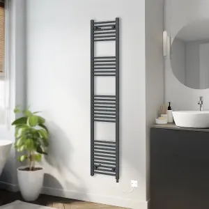 Rinse Bathrooms 800W Electric Heated Warming Towel Rail Bathroom Radiator Anthracite - 1800x400mm