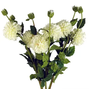 Pack of 6 x 75cm Artificial Dahlia PomPom Flower Stem Cream