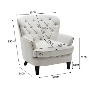 Beige Buttoned Occasional Armchair Linen Upholstered Sofa Chair Tub Chair Accent Chair for Living Room Bedroom Office