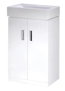 Two Door Cloakroom Vanity Ceramic Basin Unit in Gloss White Finish