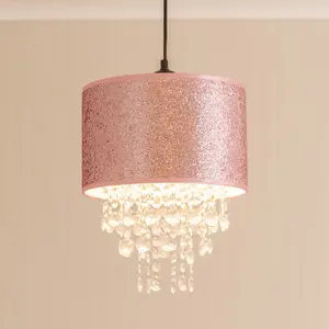 ValueLights Bonita Pink Glitter with Droplets Easy Fit Lamp Shade and LED Bulb