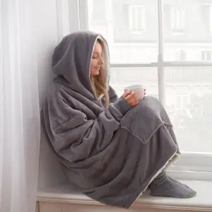 Sienna Hoodie Blanket Ultra Plush Wearable Sherpa Oversize - Charcoal