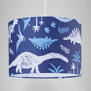 Modern and Fun Dinosaur Themed Navy Blue and White Cotton Children's Lamp Shade