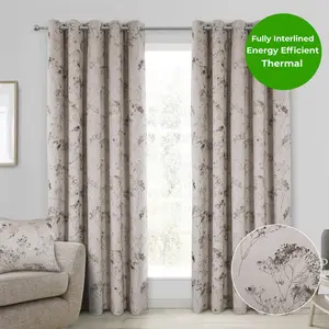 Home Curtains Lucia Thermal Interlined 90w x 90d" (229x229cm) Natural Eyelet Curtains (PAIR)