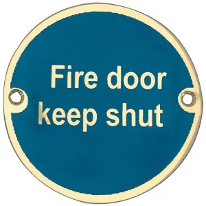 AFIT  Fire Door Keep Shut Sign - Polished Brass - 76mm