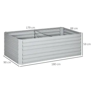 Outsunny Galvanised Steel Outdoor Raised Bed w/ Reinforced Rods, Light Grey