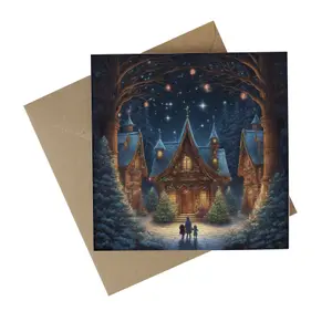 Eco-Friendly Christmas Cards - Recycled Card Plastic Free Xmas Greetings Cards Gift - Christmas Cottage - Pack of 10