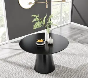 Palma Black Semi Gloss Round Dining Table & 4 Black Pesaro Black Leg Chairs