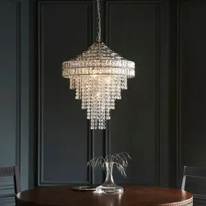 Luminosa Aversa Pendant Ceiling Light Bright Nickel Plate, Clear Crystal Glass