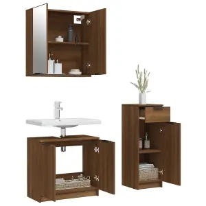 Berkfield 3 Piece Bathroom Cabinet Set Brown Oak Engineered Wood