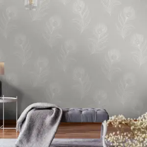 Holden Décor Grey Feather Embossed Wallpaper