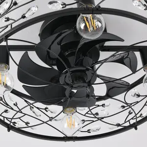 51cm Crystal Farmhouse Reversible Caged Ceiling Fan with Light Kit and Remote Control